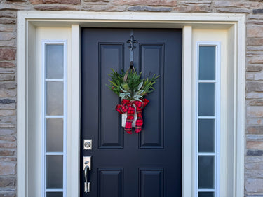 Christmas Door Basket with Plaid Bow | Evergreen Holiday Decor | - TwoInspireYou