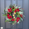 Christmas Wreath with Poinsettias, Pinecones & Gold Bells | - TwoInspireYou