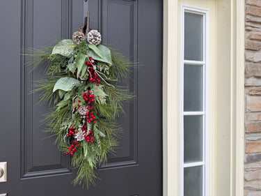 Christmas Swag with Red Berries & Pinecones | Holiday Door Decor | - TwoInspireYou