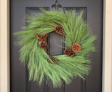 Rustic Christmas Long Needle Pine Wreath with Large Pinecones - TwoInspireYou