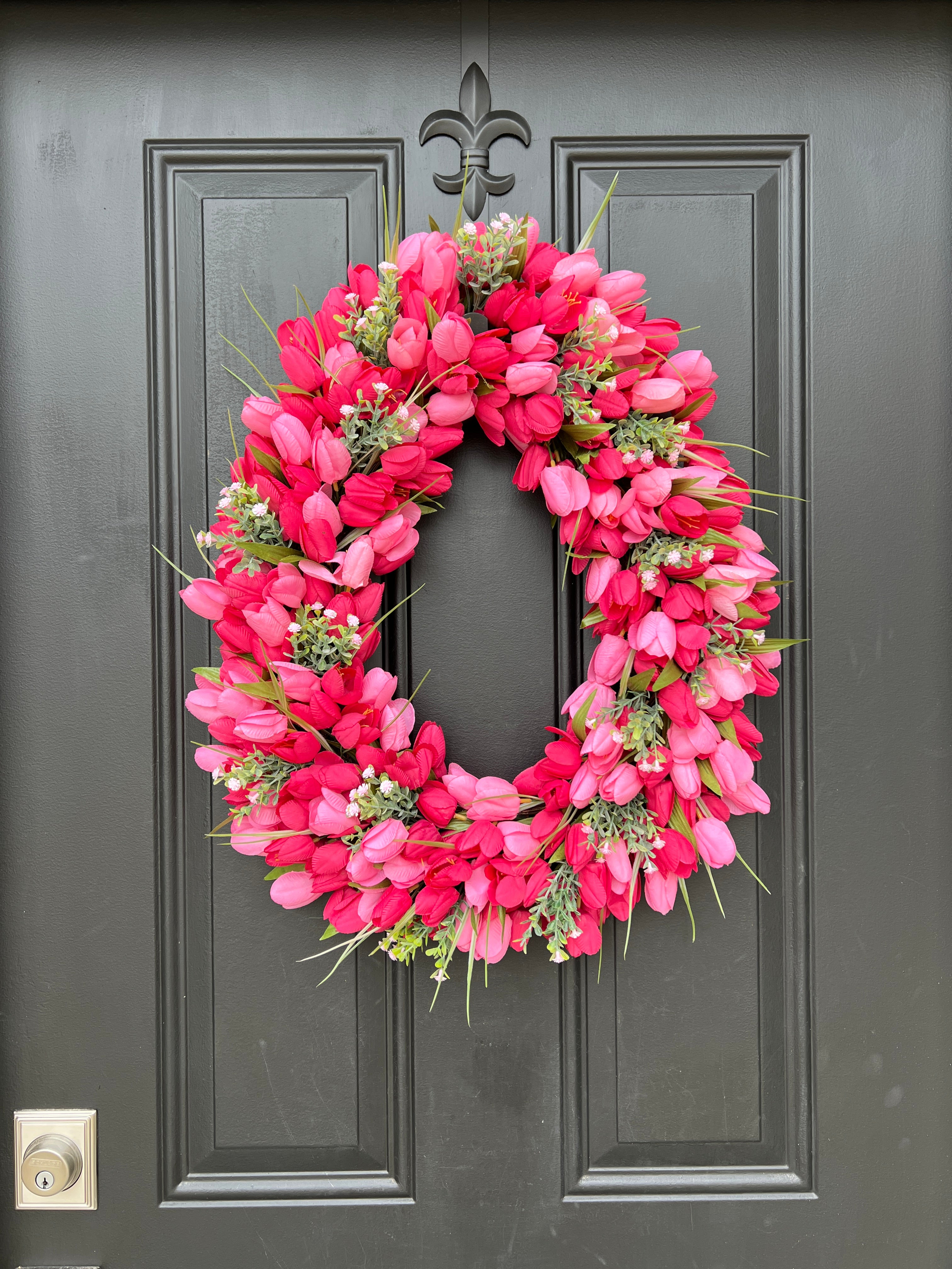 Easter Egg Door Decor - Tulip Wreath for Spring & Easter