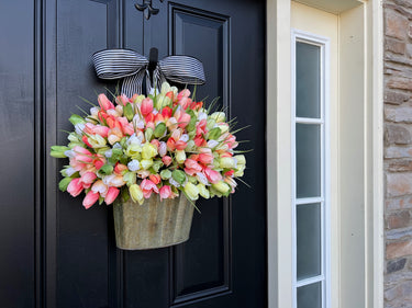 Spring Tulip Bucket Wreath - TwoInspireYou