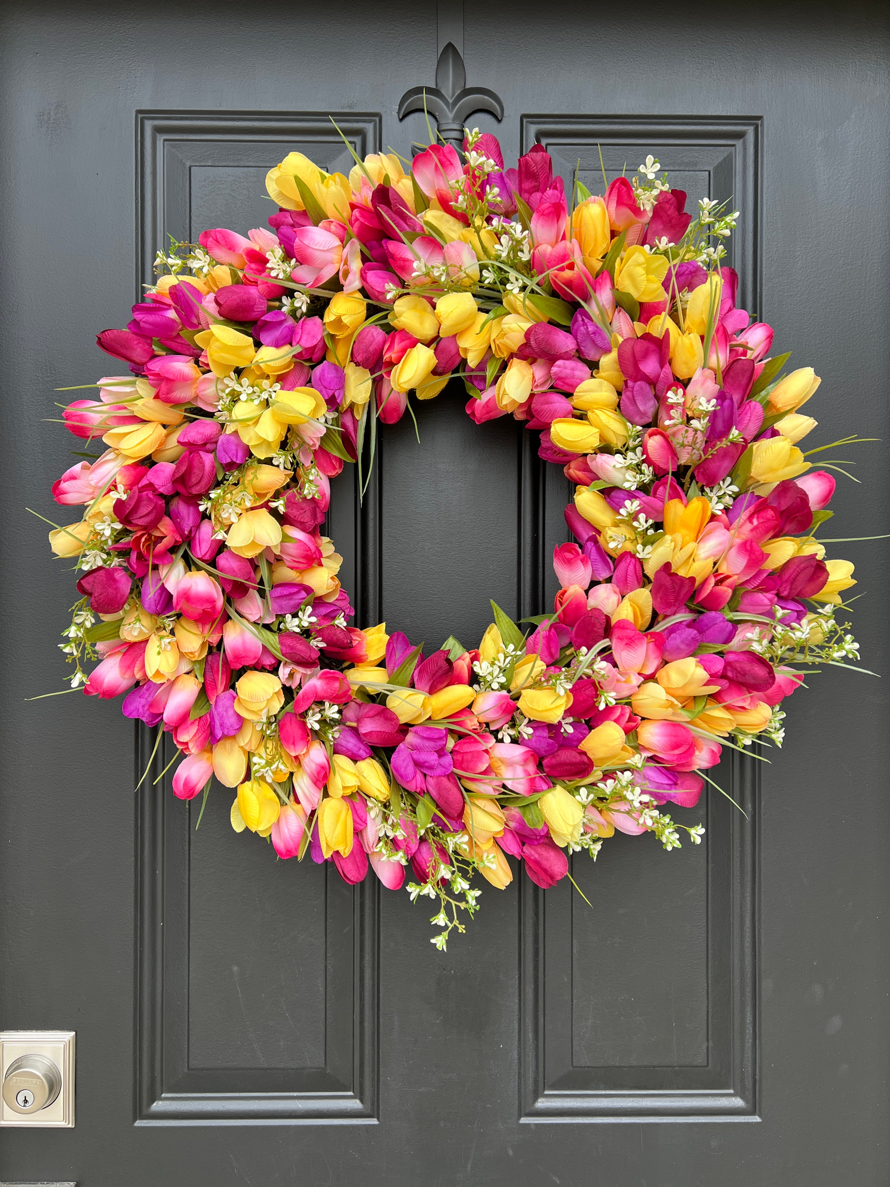 Charming 24” Pink and Yellow Spring Tulip Wreath - Perfect Mother's Day Gift for Her