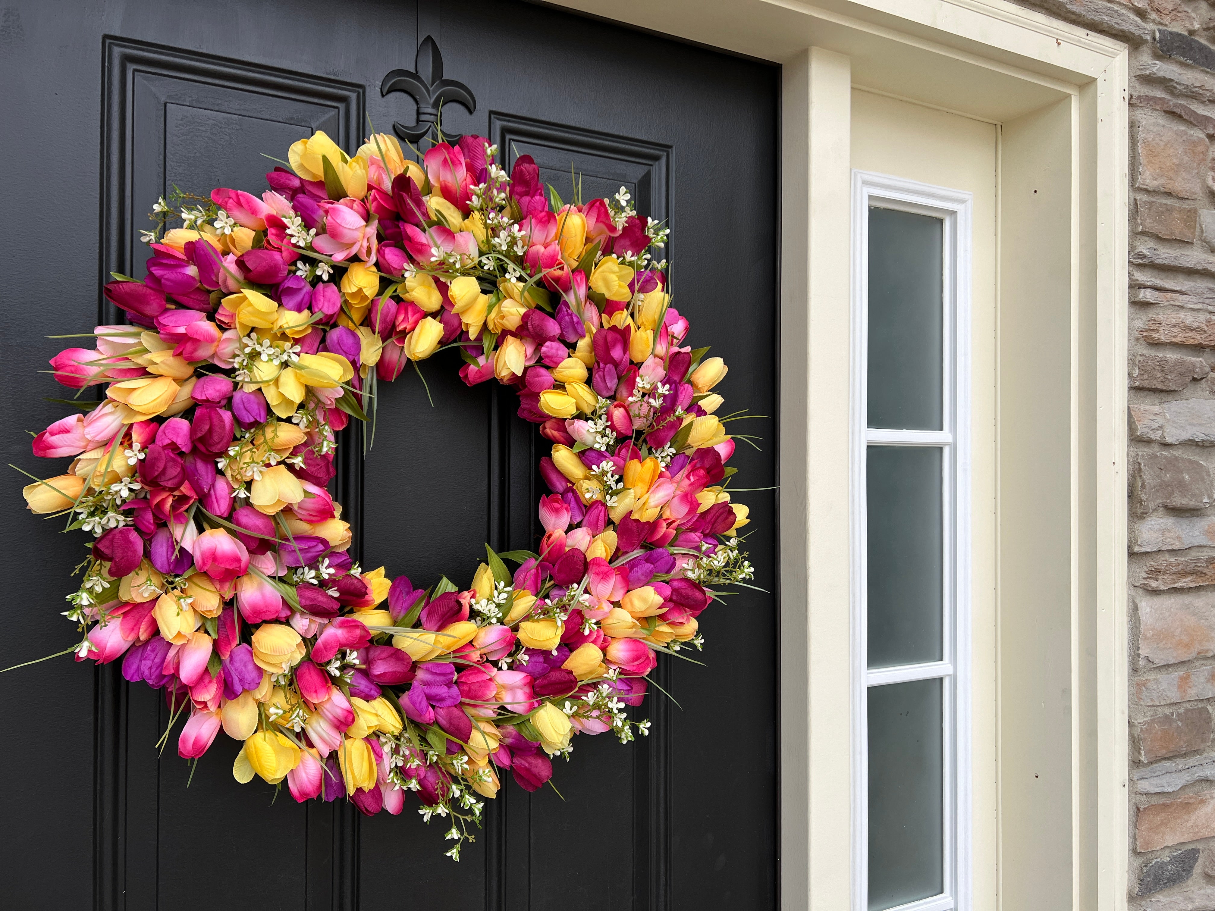 Charming 24” Pink and Yellow Spring Tulip Wreath - Perfect Mother's Day Gift for Her