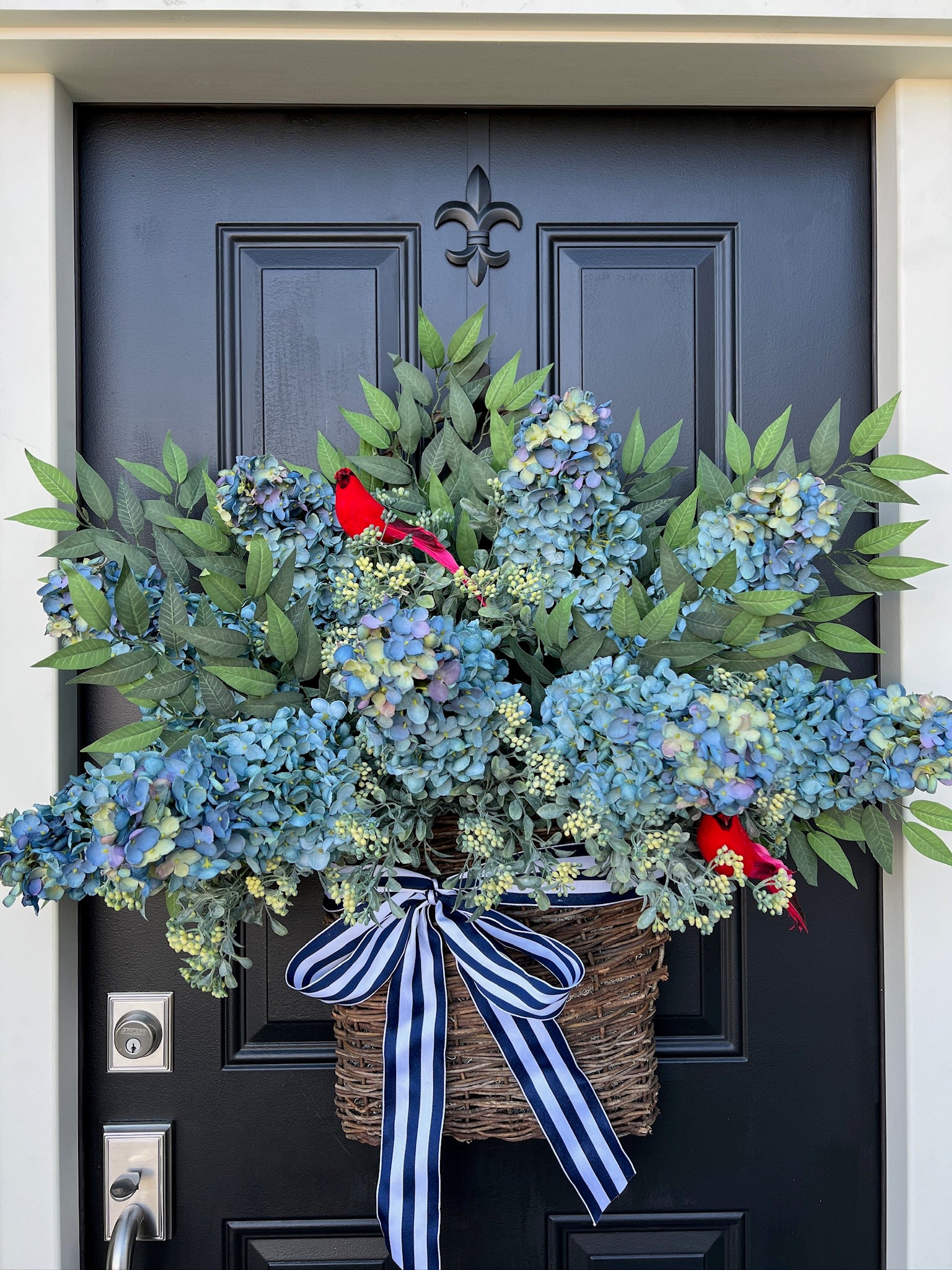 Blue Hydrangea & Cardinal Patriotic Door Basket