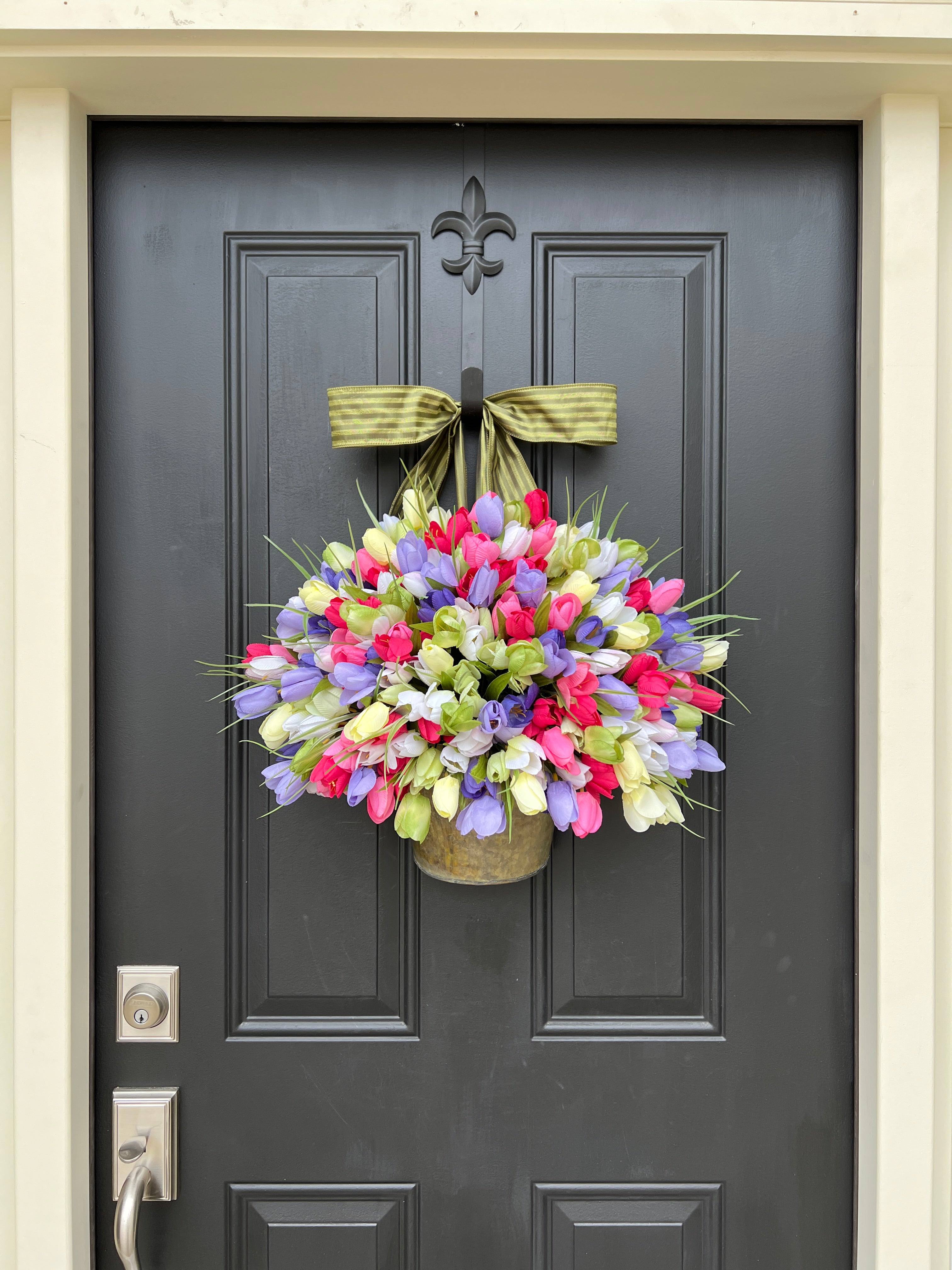 Celebration Front Door Bucket Wreath - Faux Tulip Decor for Spring