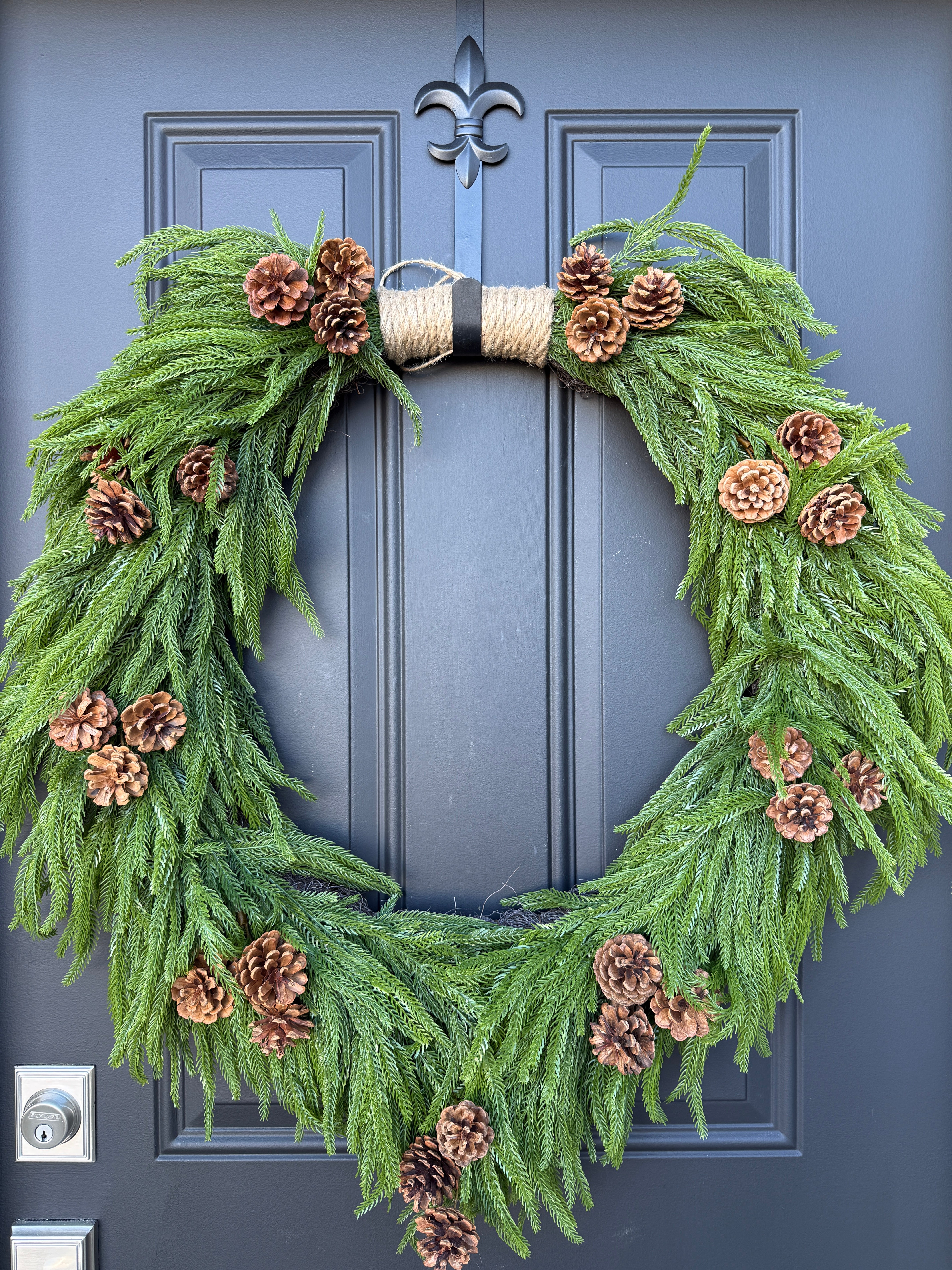 Heart-Shaped Norfolk Pine Wreath with Pinecones and Twine Hanger |