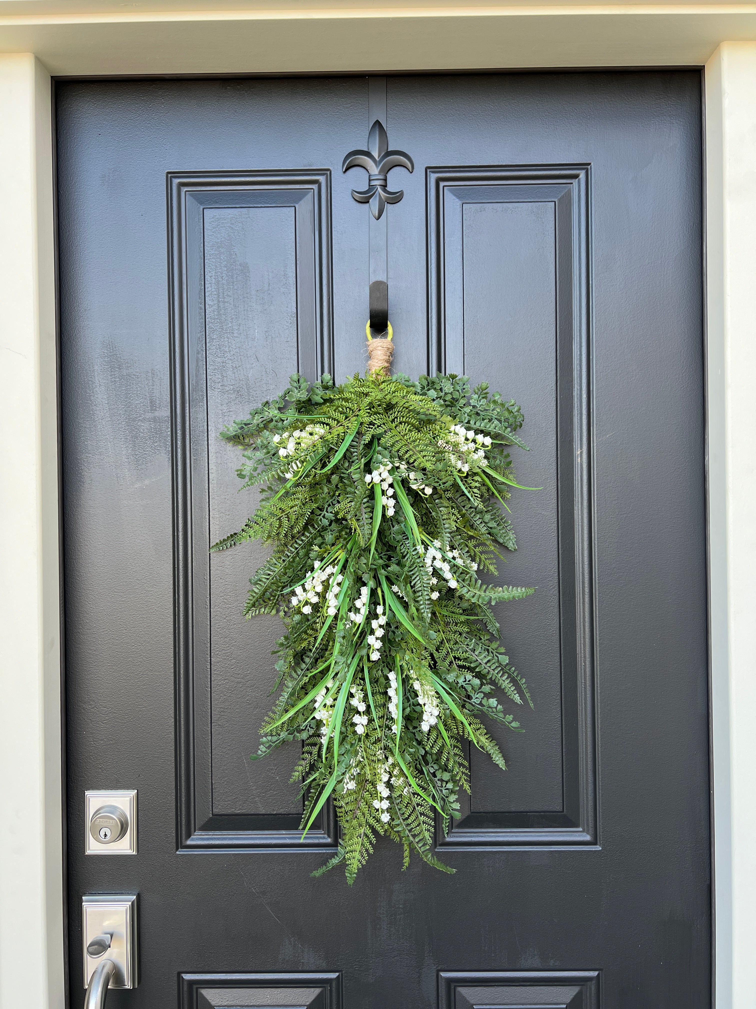 Spring Lily of the Valley and Fern Teardrop Wreath