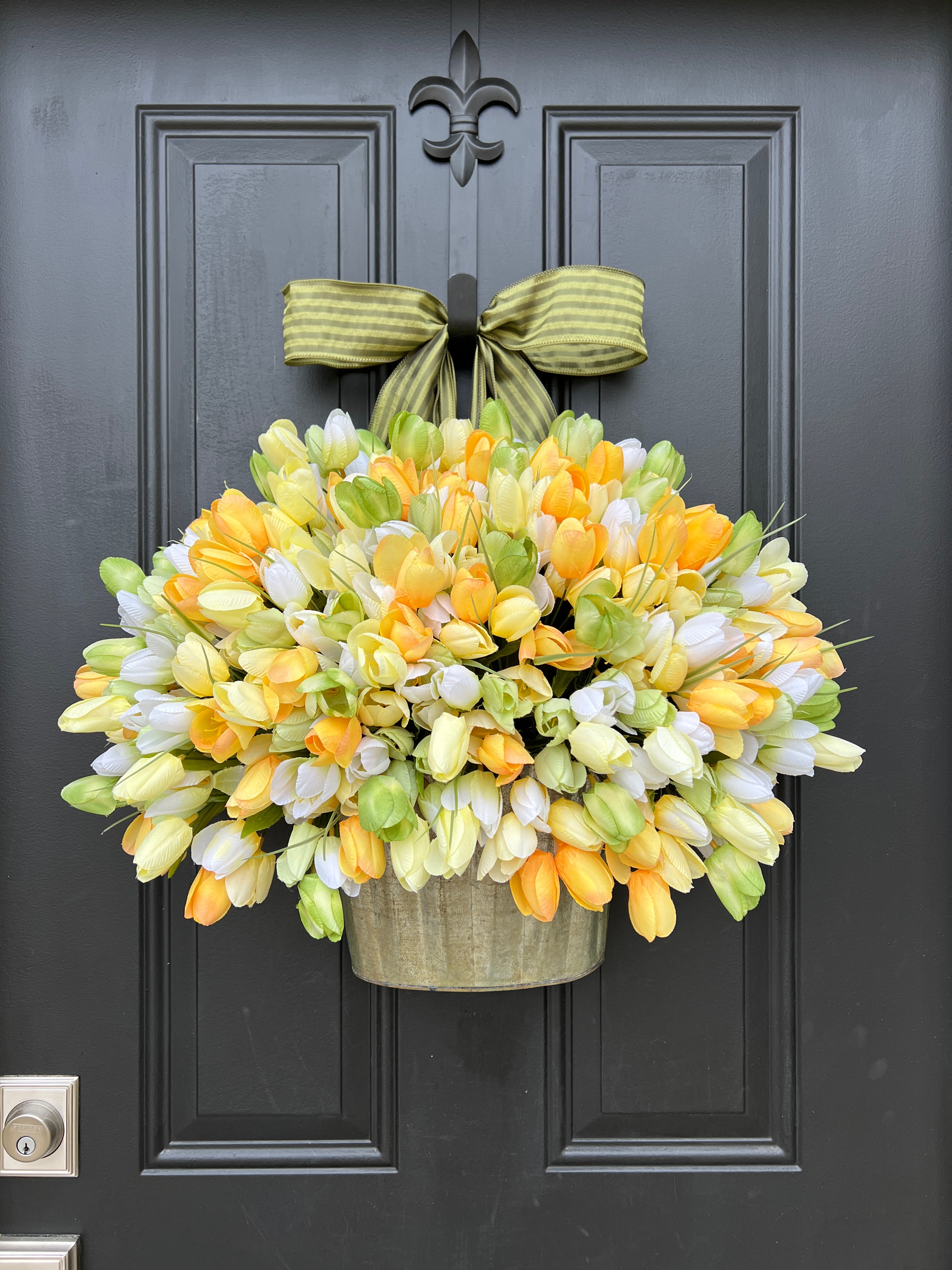 Cheerful Tulip Bucket for Spring Front Door