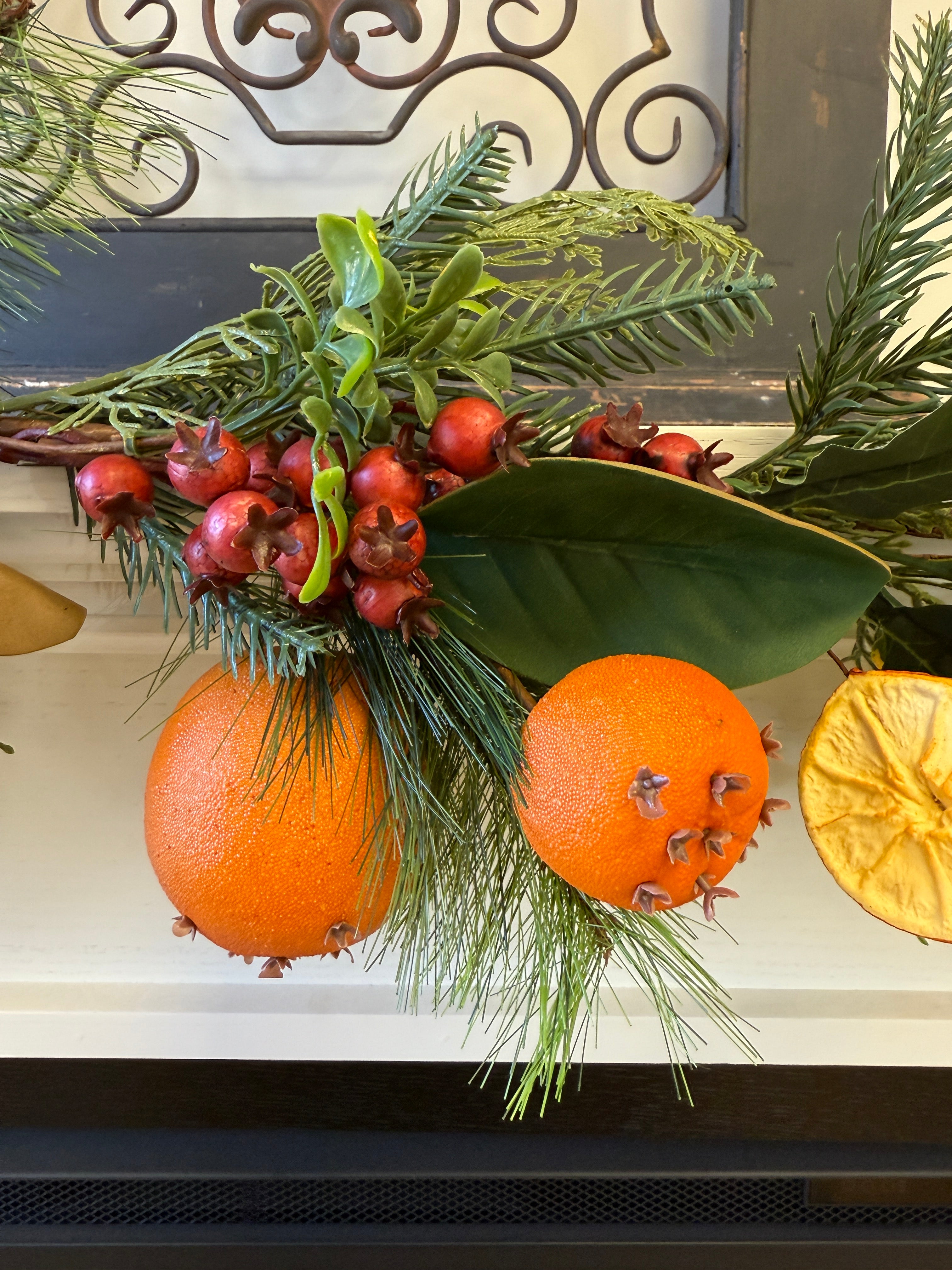 Colonial Williamsburg Fruit Garland – 6 ft Nostalgic Citrus & Pine Holiday Decor