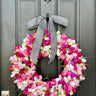 24" Pink & White Spring Tulip Wreath – Faux Flowers for Indoor/Outdoor Decor, Vibrant Spring Floral Wreath - TwoInspireYou