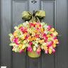 Bucket of Spring Tulips for Door - Seasonal Pink & Yellow Tulips - TwoInspireYou