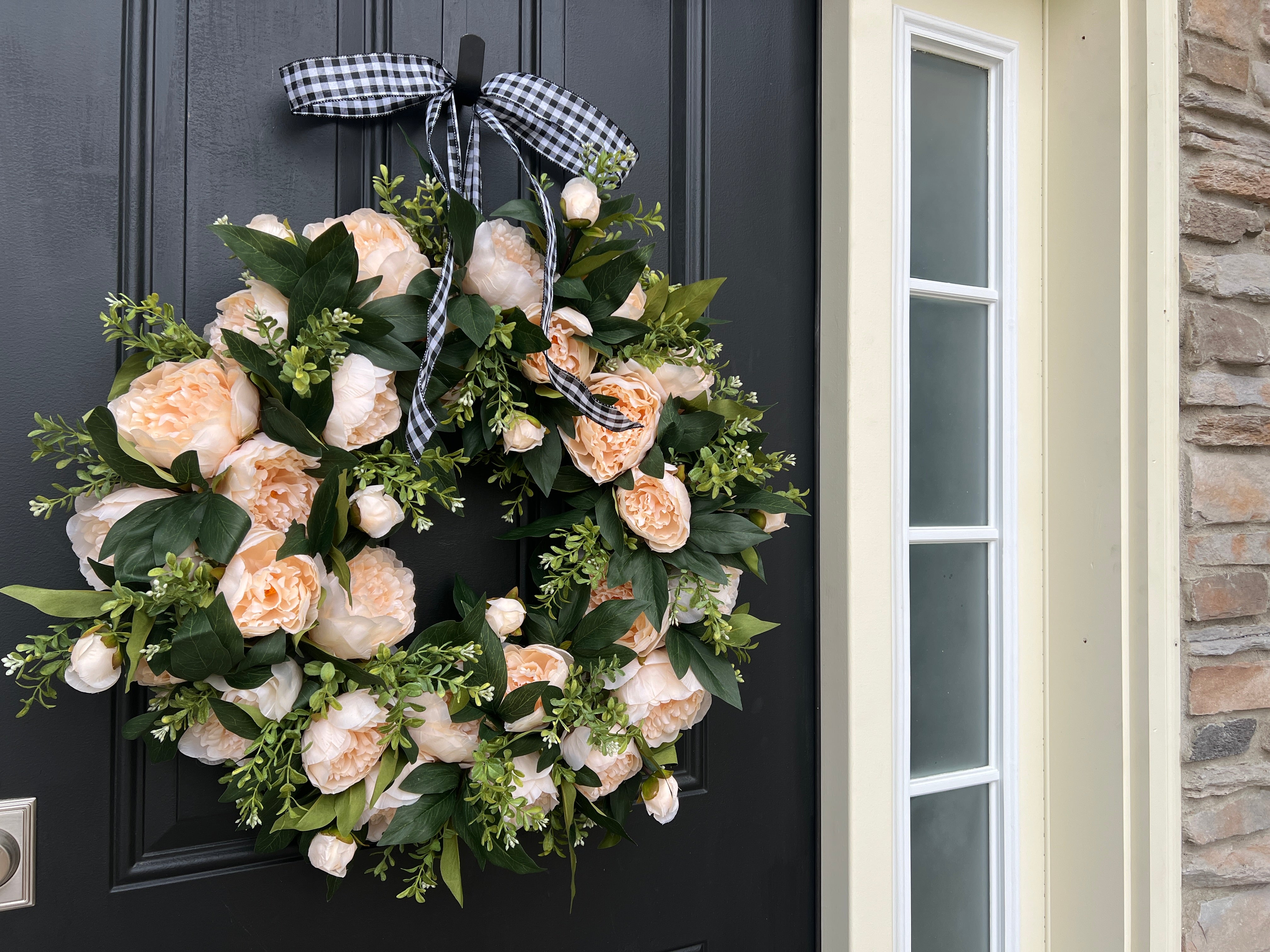 Cream Peony Wreath with Boxwood
