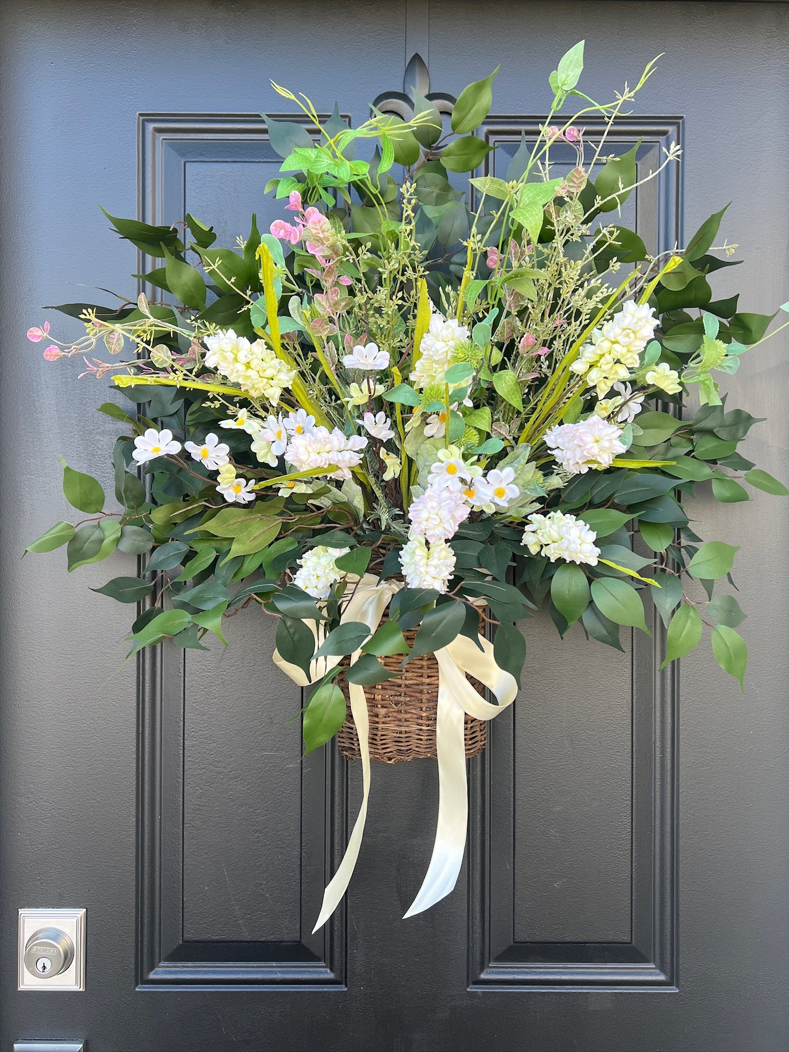 Whimsical Spring Hyacinth Cottage Door Basket