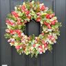 Spring Tulip Wreath with Coral & Celery Tulips, Boxwood – Easter Front Door Decor - TwoInspireYou