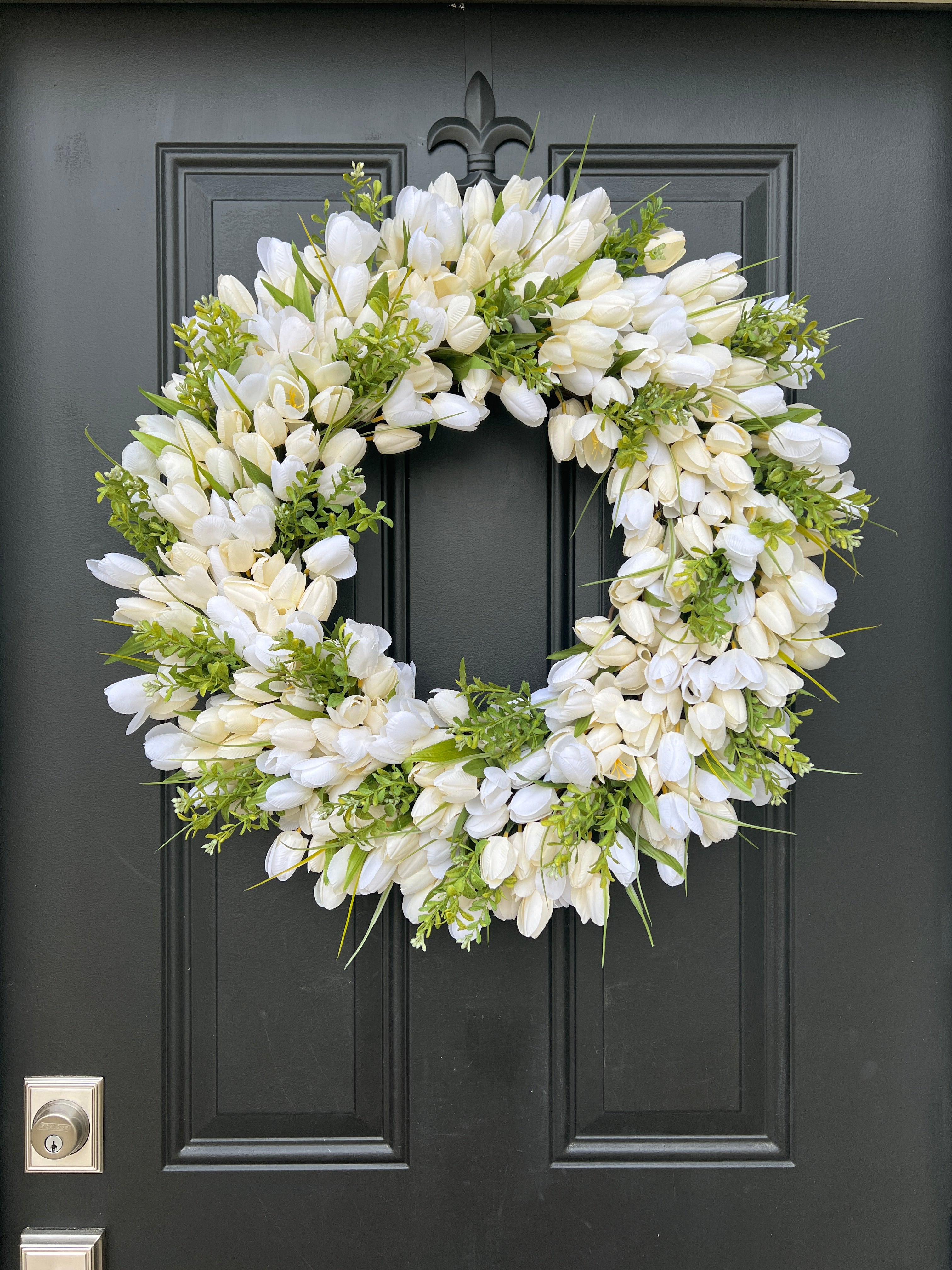 Spring Wedding Wreath - White Tulips & Boxwood