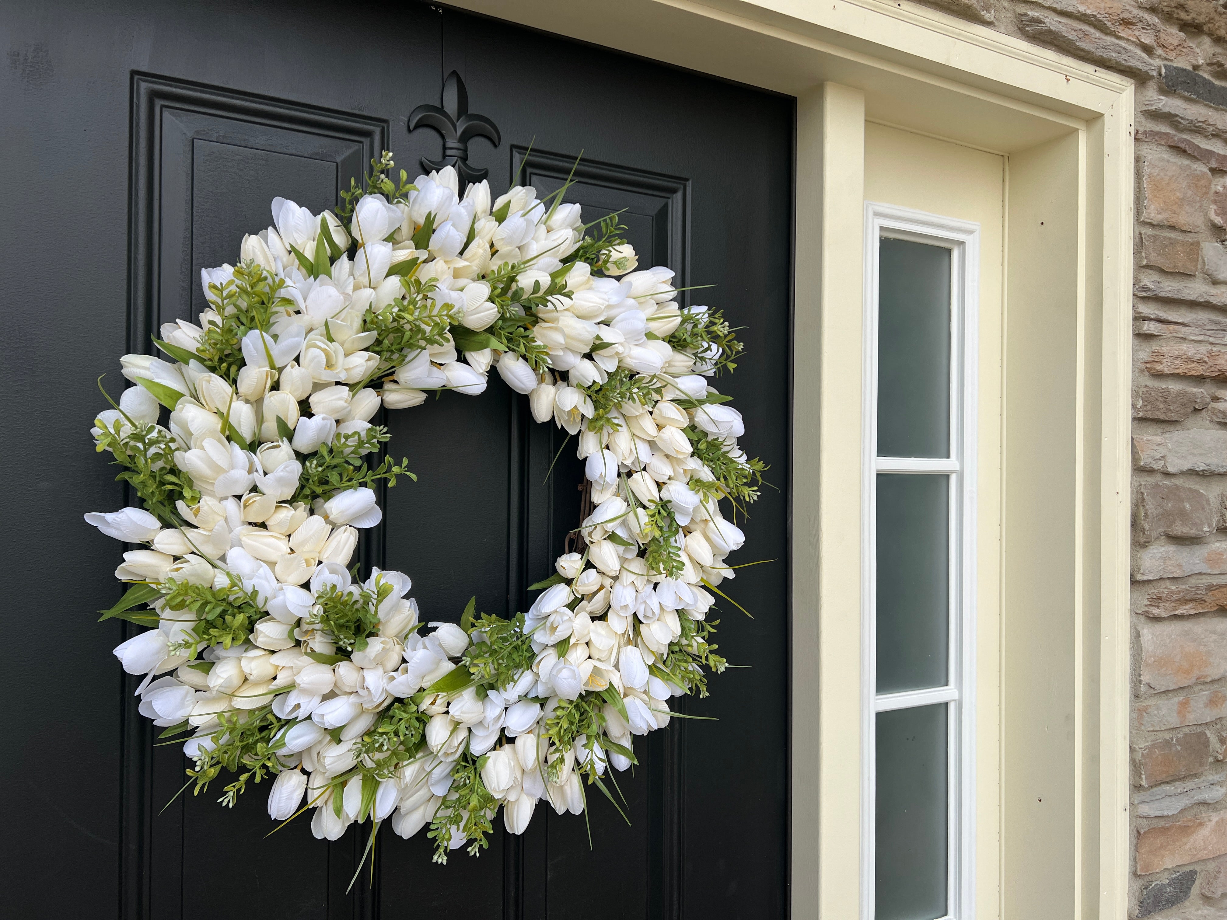 Spring Wedding Wreath - White Tulips & Boxwood