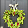 Valentine’s Day Faux Boxwood Heart Wreath with Red Berries & Ivory Bow - TwoInspireYou