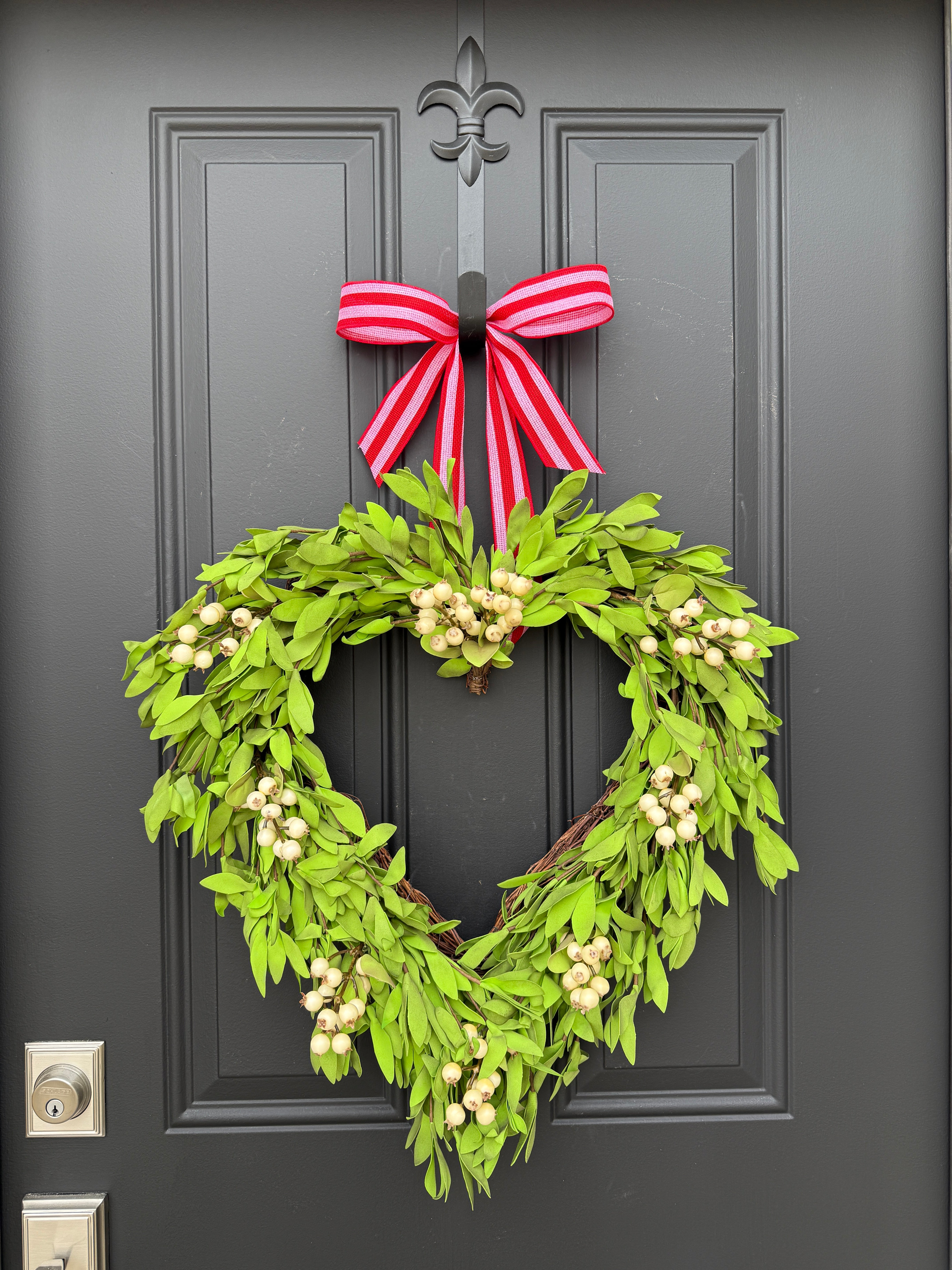 Valentine’s Day Heart Wreath – Faux Boxwood with White Berries