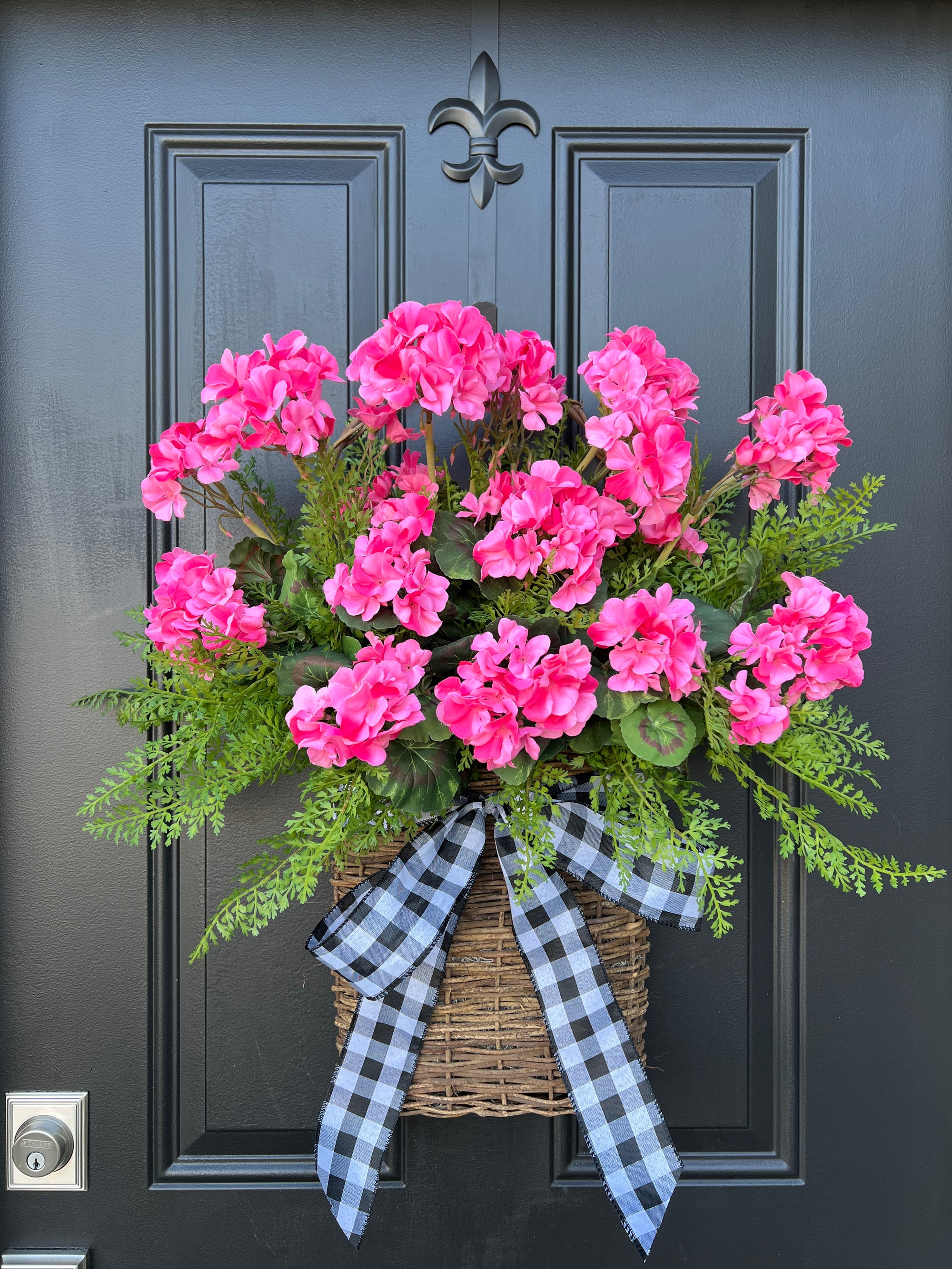 Pink Geranium Basket Wreath