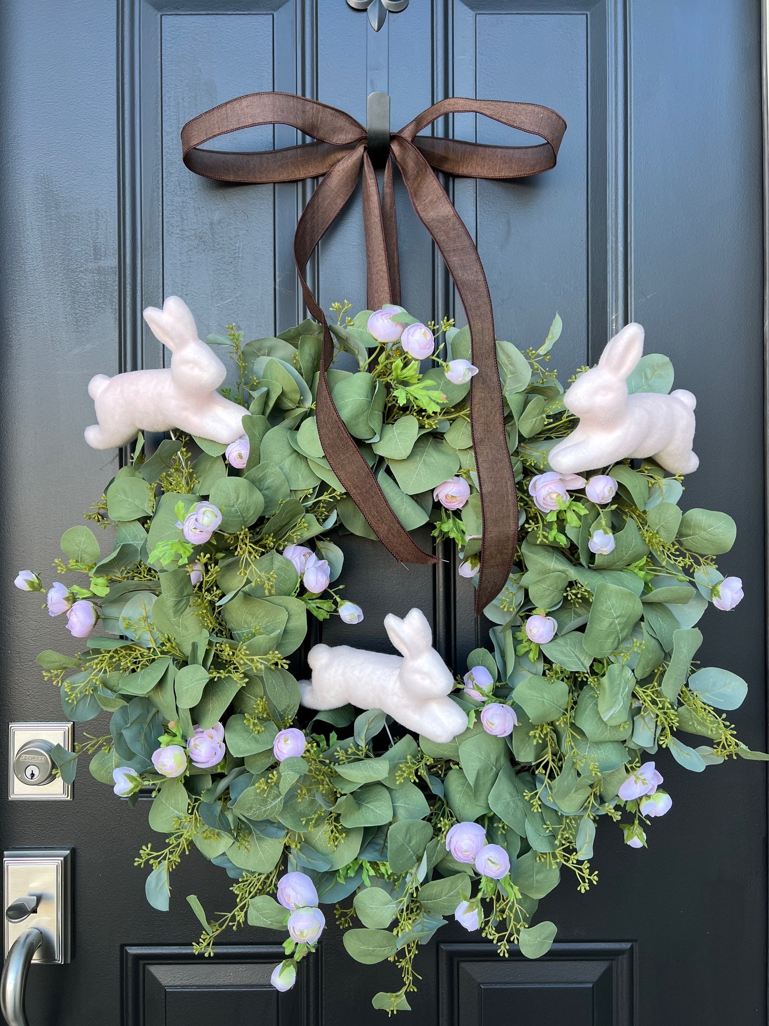 Bunny Hop Eucalyptus Wreath with Pink Ranunculus