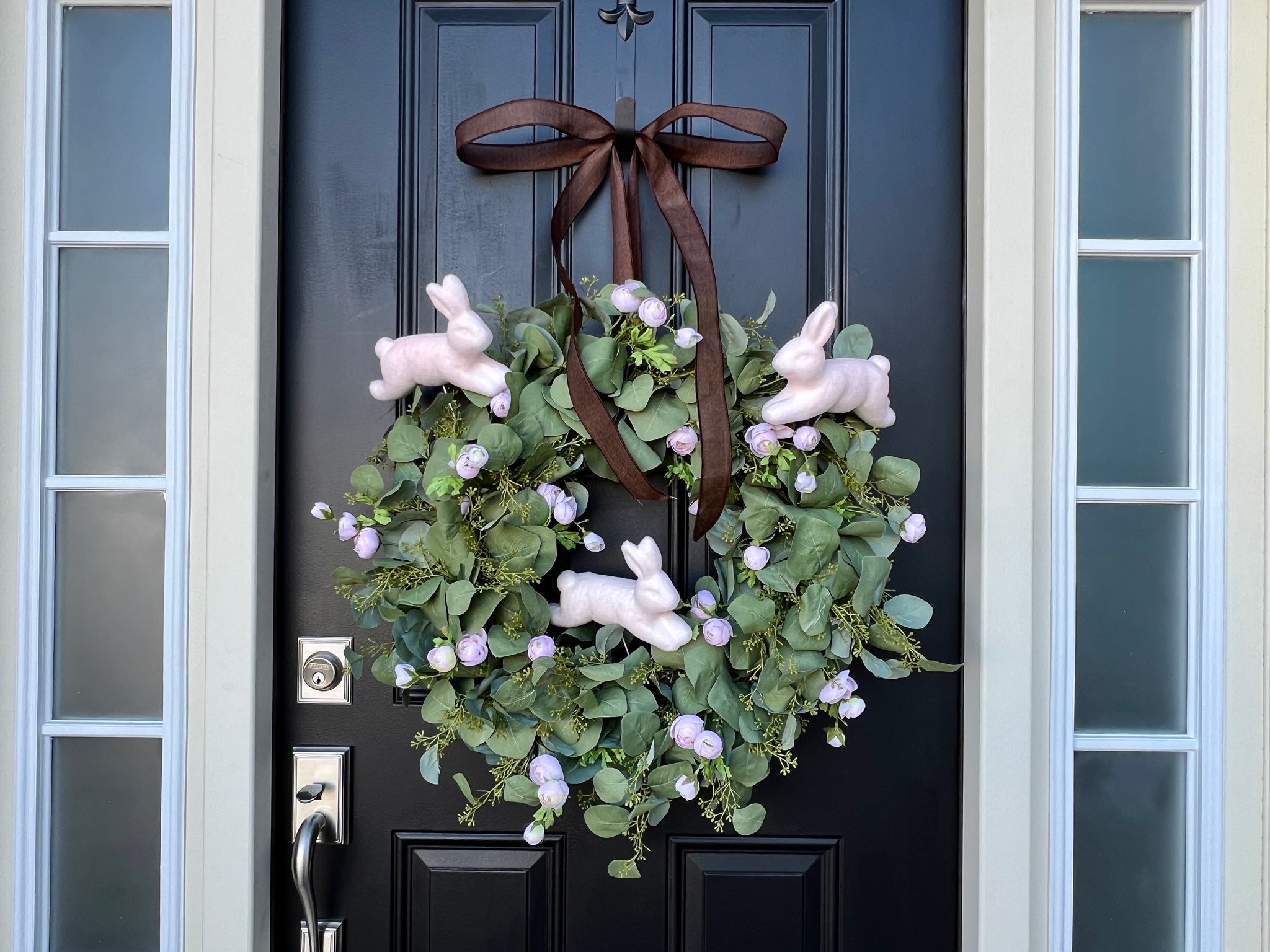 Bunny Hop Eucalyptus Wreath with Pink Ranunculus