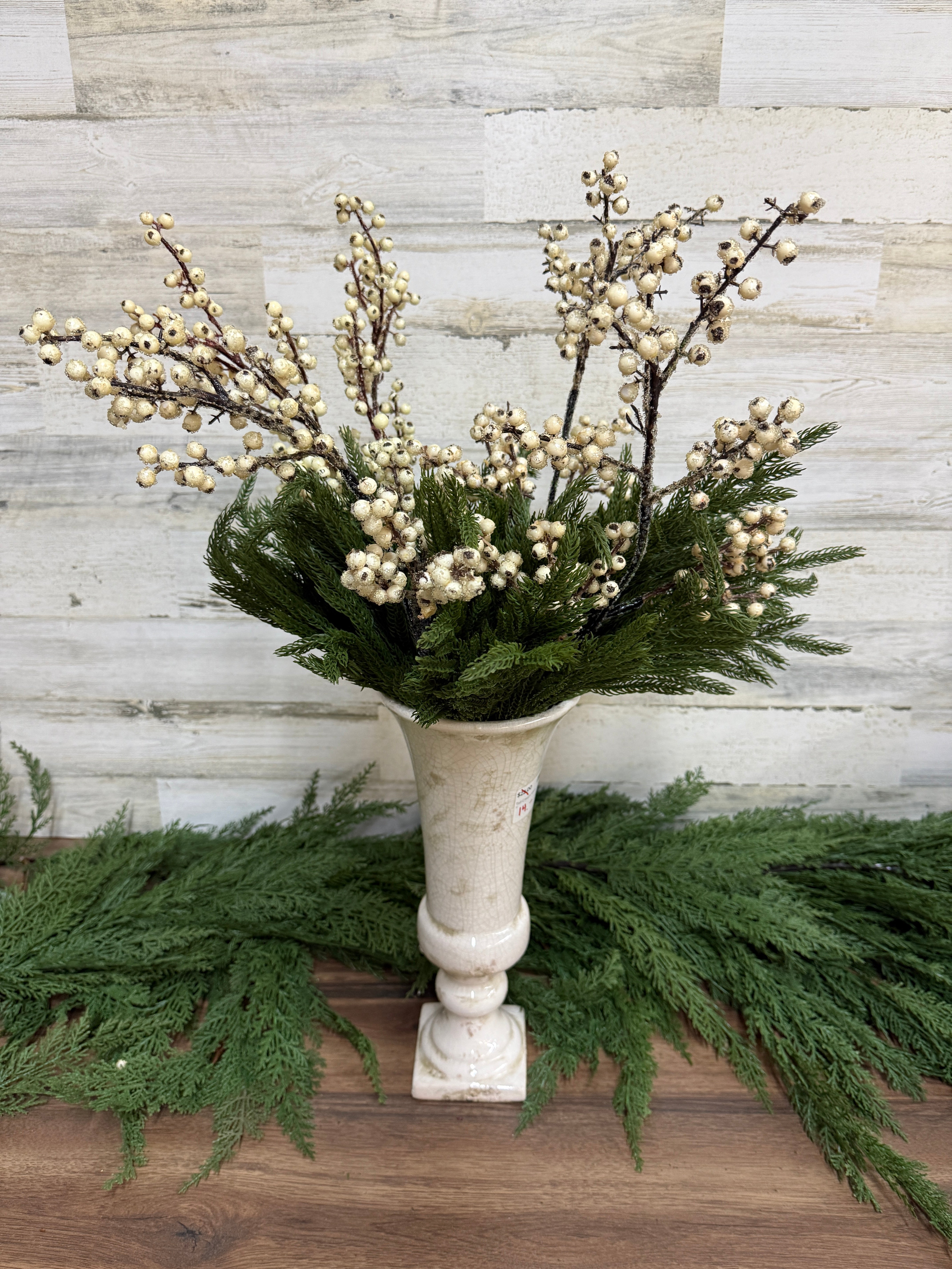 25" Iced Cream Berry Cluster Spray for Winter Wreaths & Vases