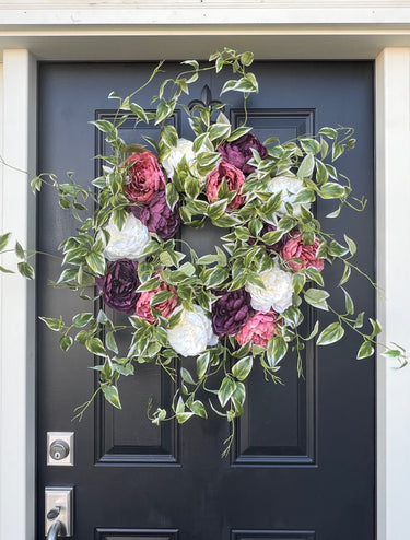 Vintage Garden Peony Wreath with Pink and Purple Peonies - TwoInspireYou