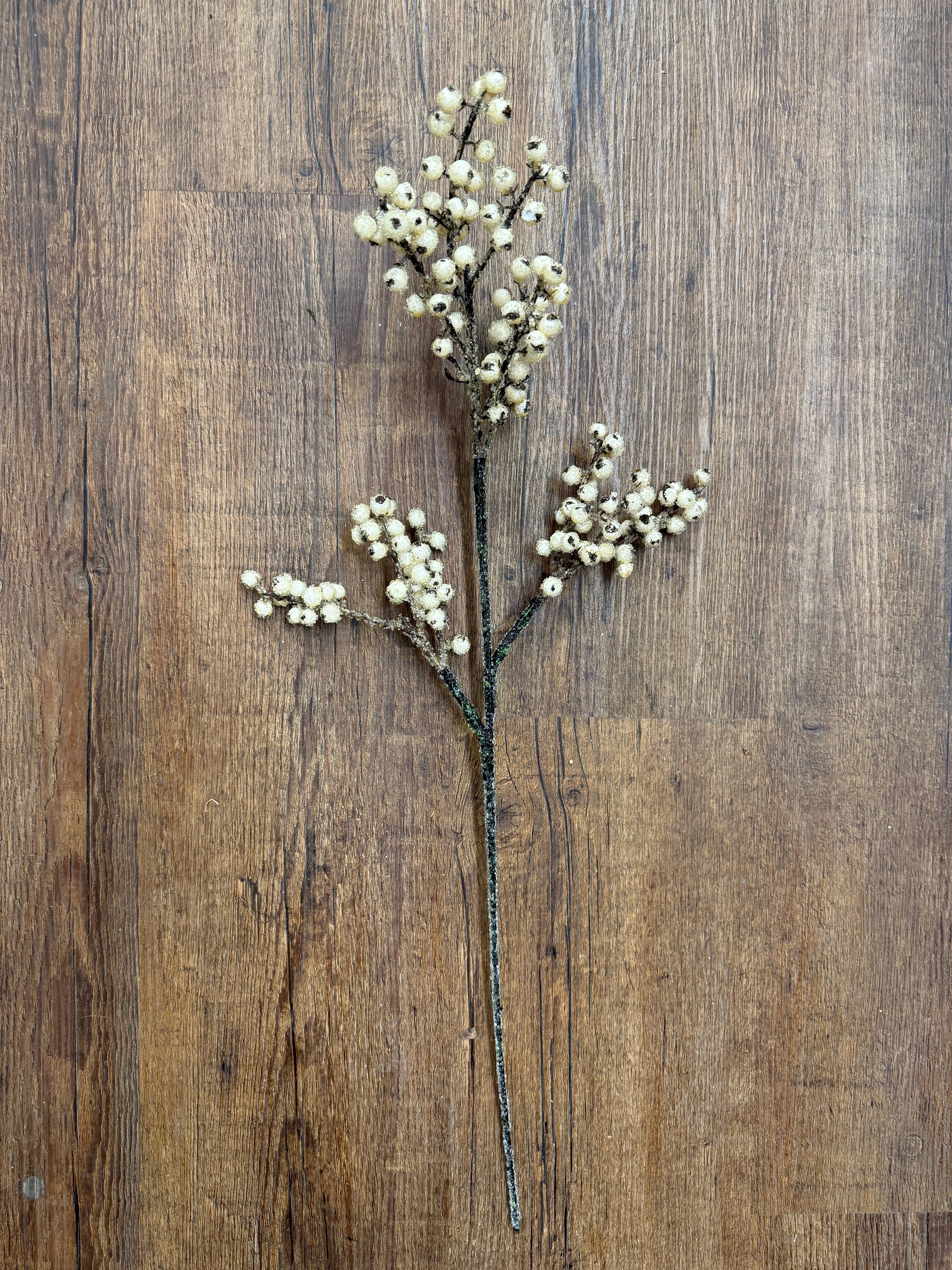 25" Iced Cream Berry Cluster Spray for Winter Wreaths & Vases