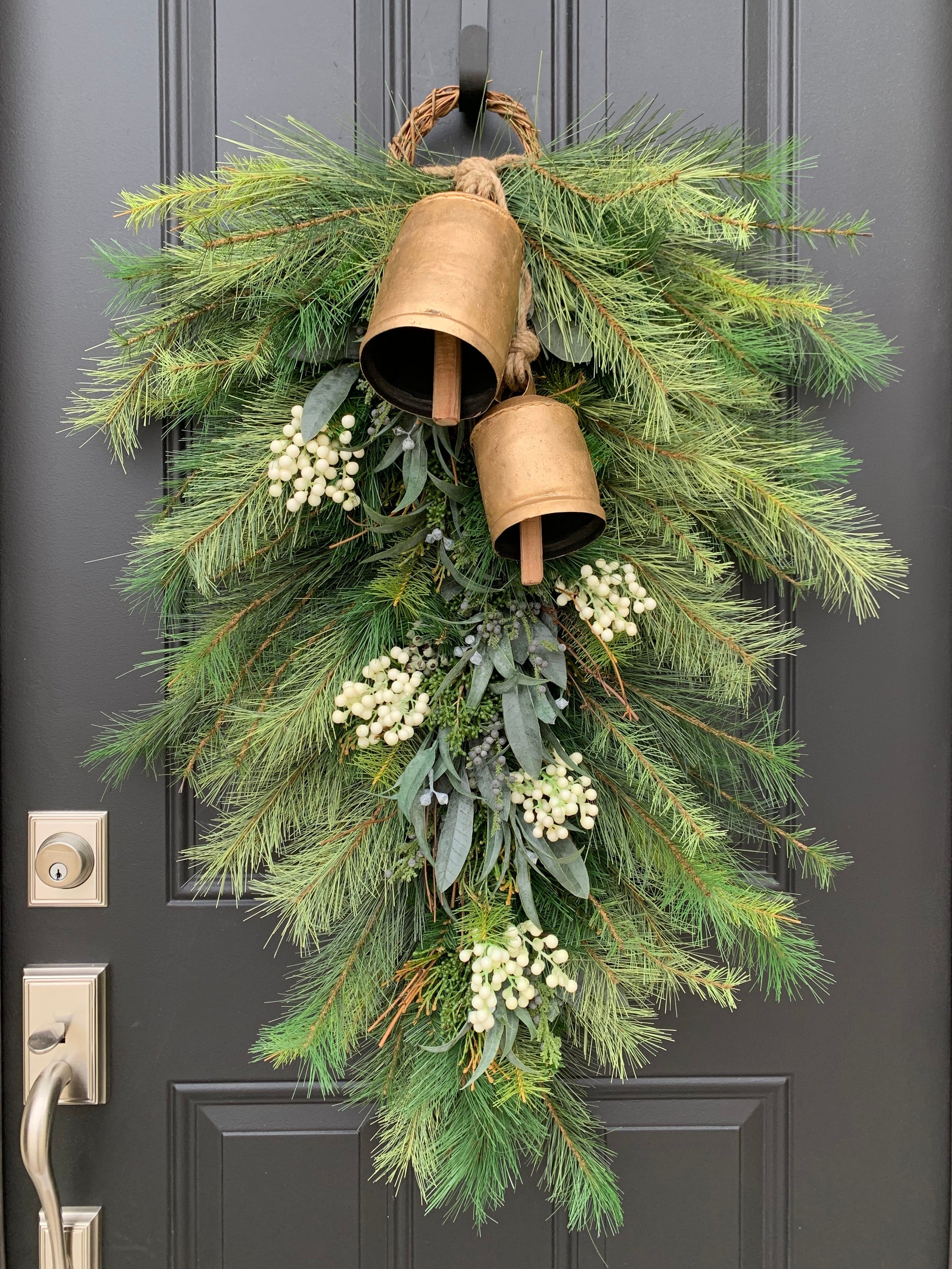 Winter Pine Swag with Bells for Front Door