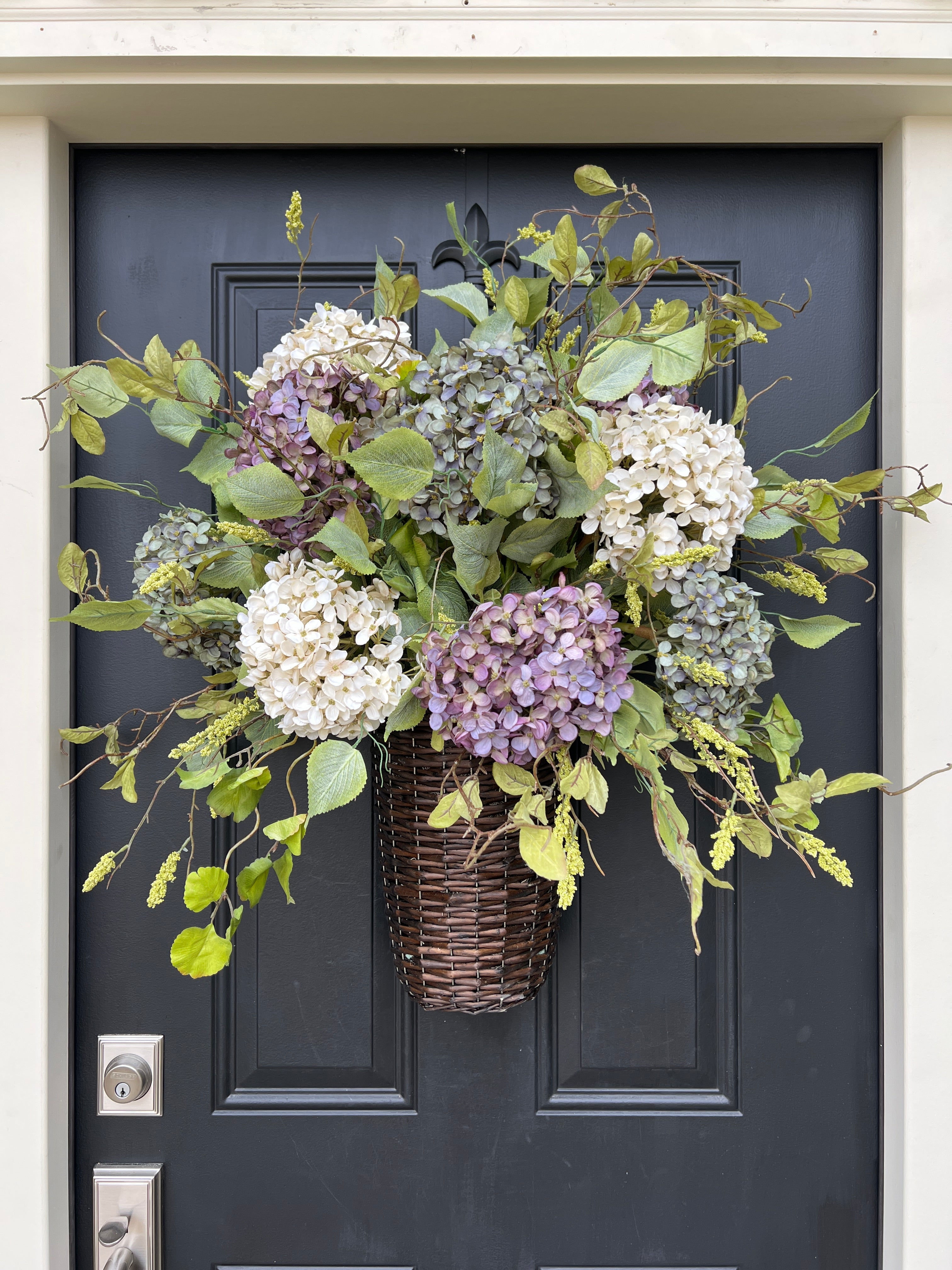 Spring Hydrangea Basket Wreath for Door