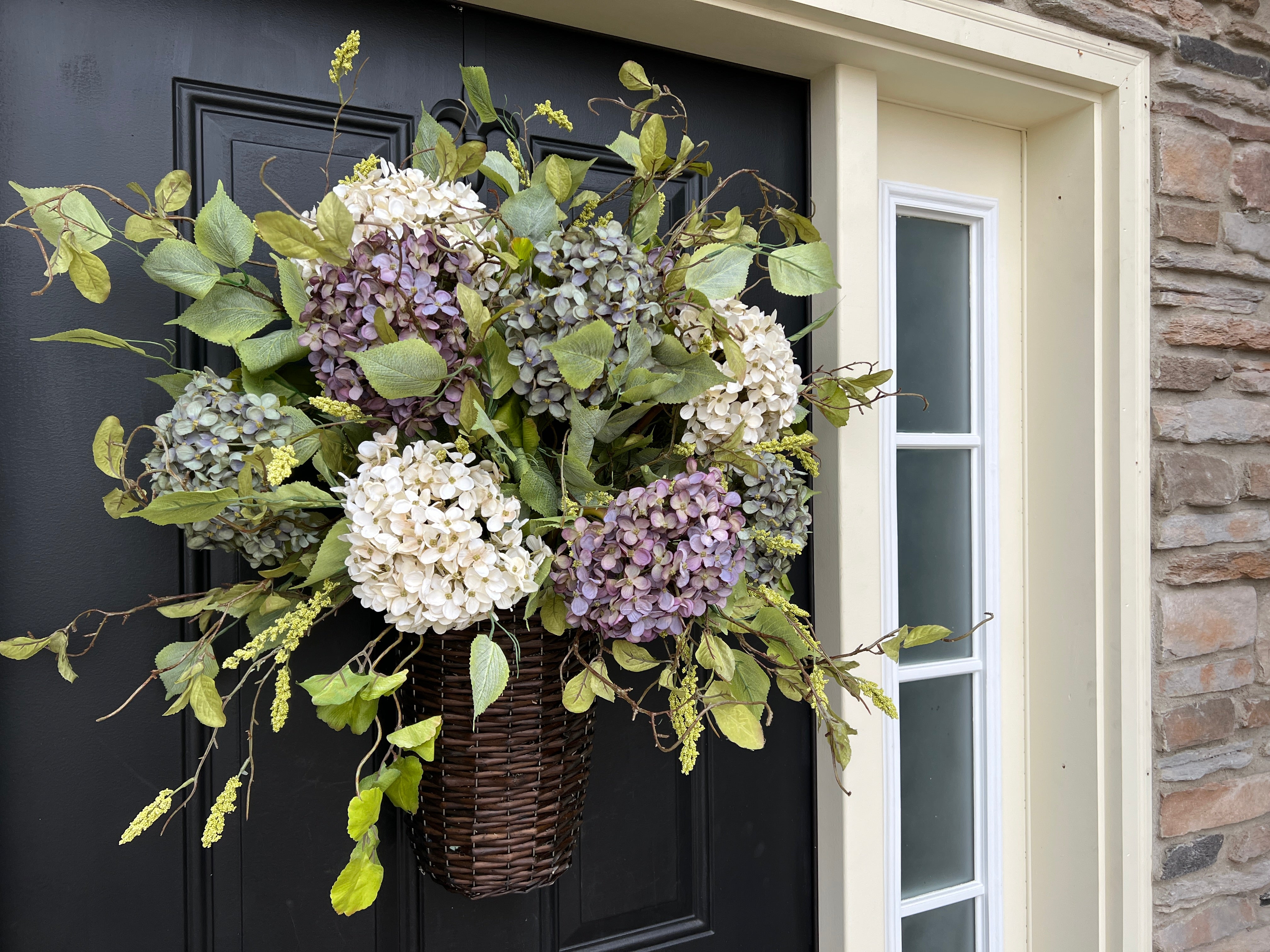 Spring Hydrangea Basket Wreath for Door