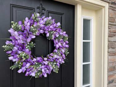 Purple Tulip Wreath with Small White Flowers, 24" Front Door Spring Tulip Wreath - TwoInspireYou