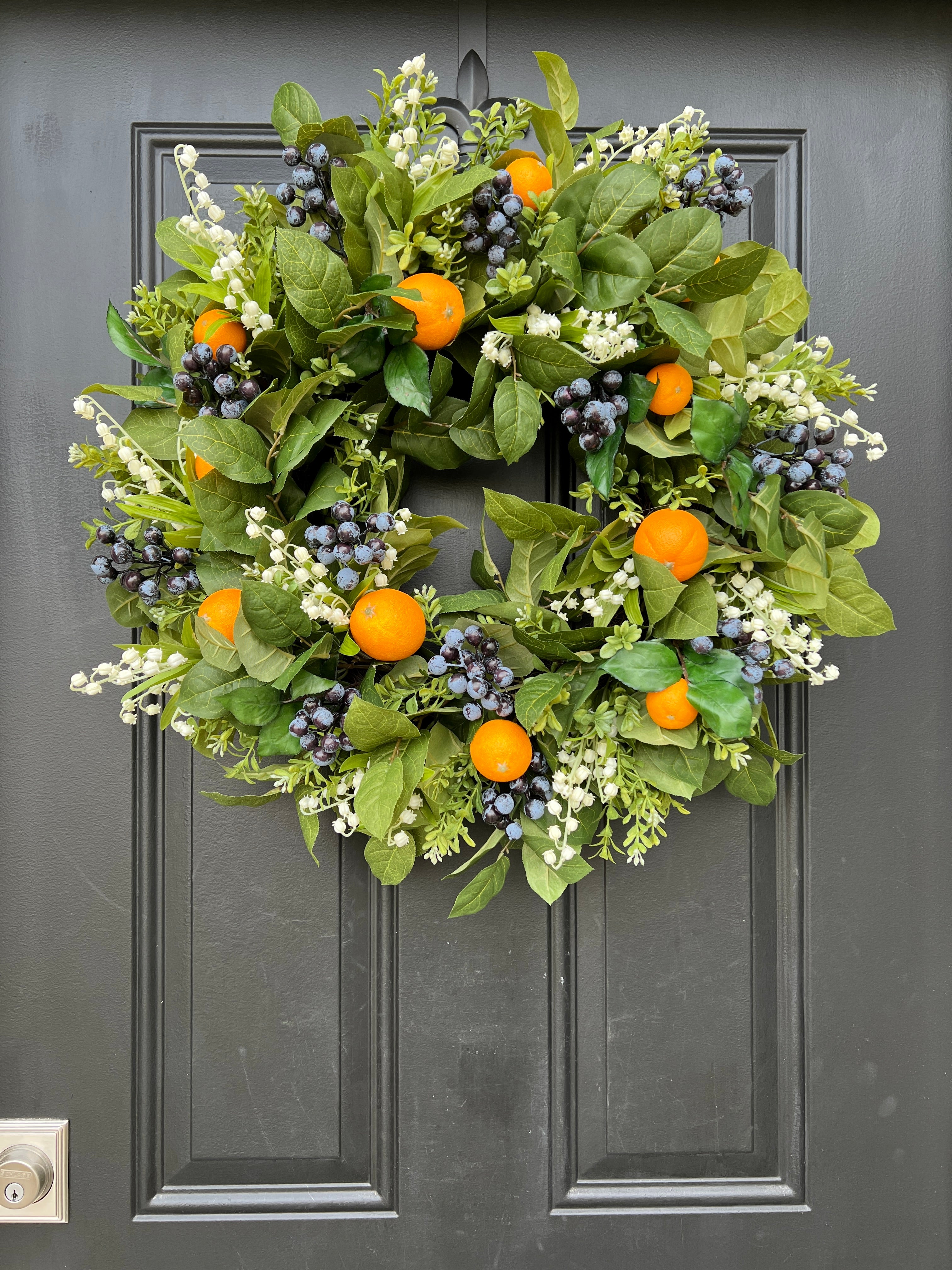 Lush Greenery Wreath Oranges and Blueberries