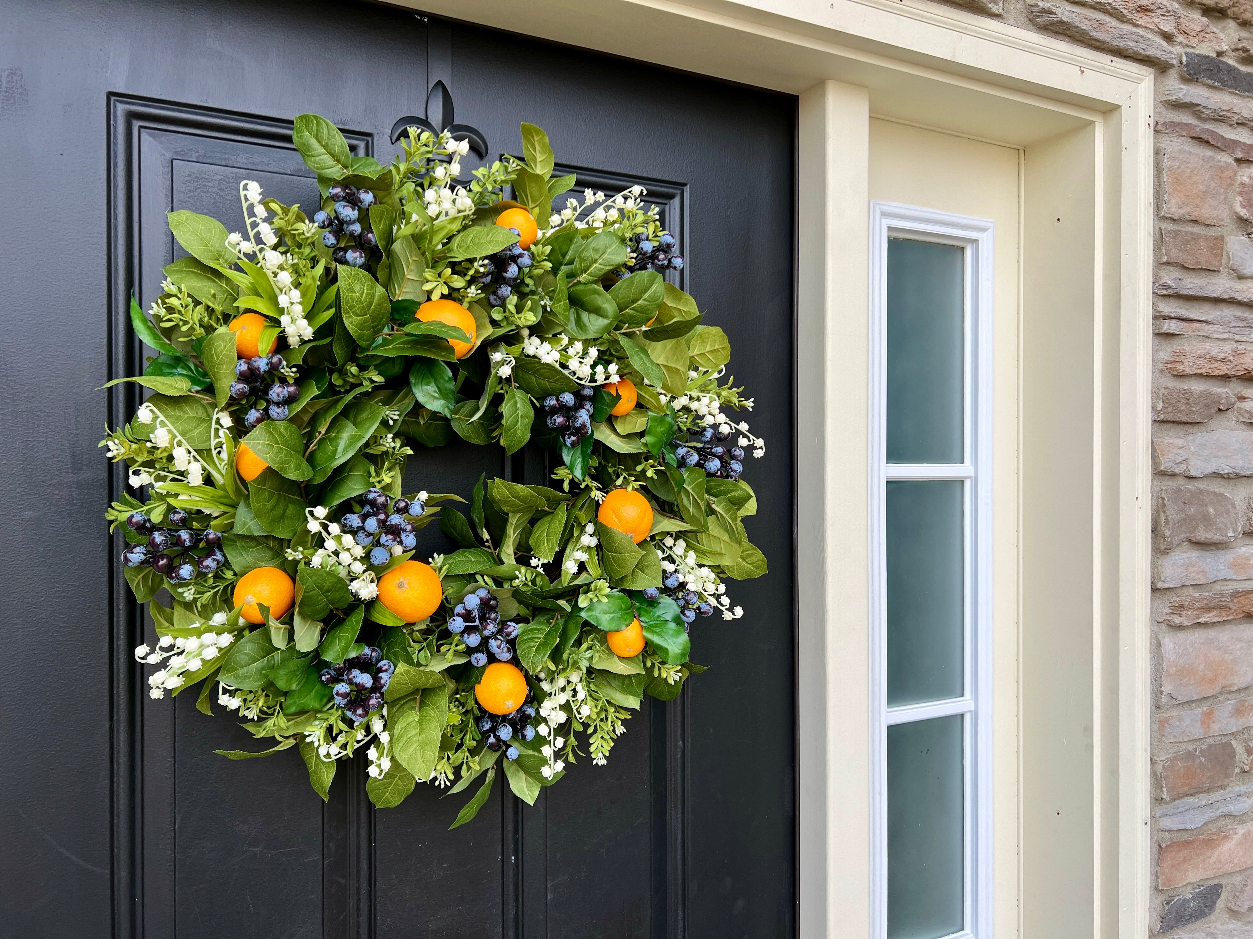 Lush Greenery Wreath Oranges and Blueberries