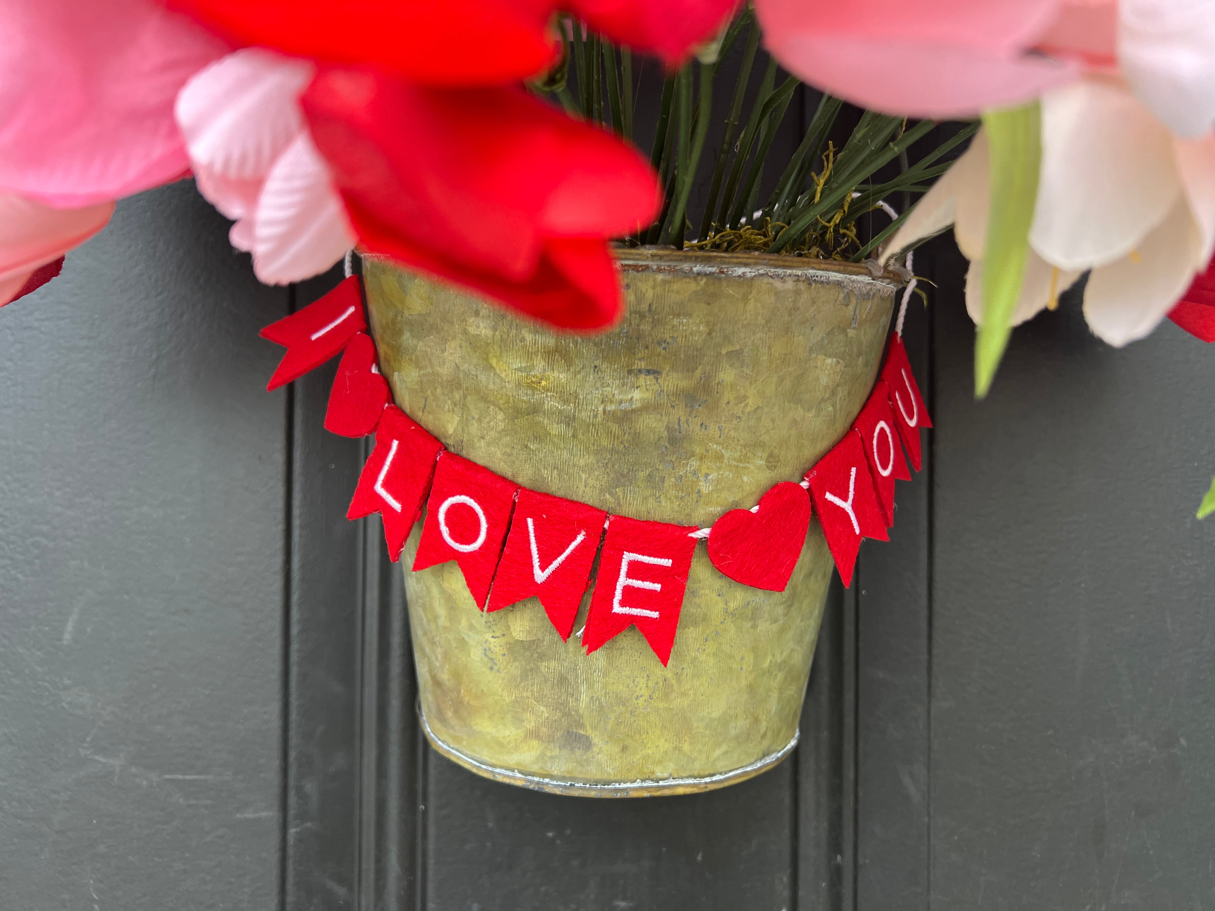 Valentine's Day Red and Pink Tulip Bucket Wreath