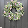Purple Tulip Wreath for Front Door, Spring Tulips for Porch, Decor with Lavender - TwoInspireYou