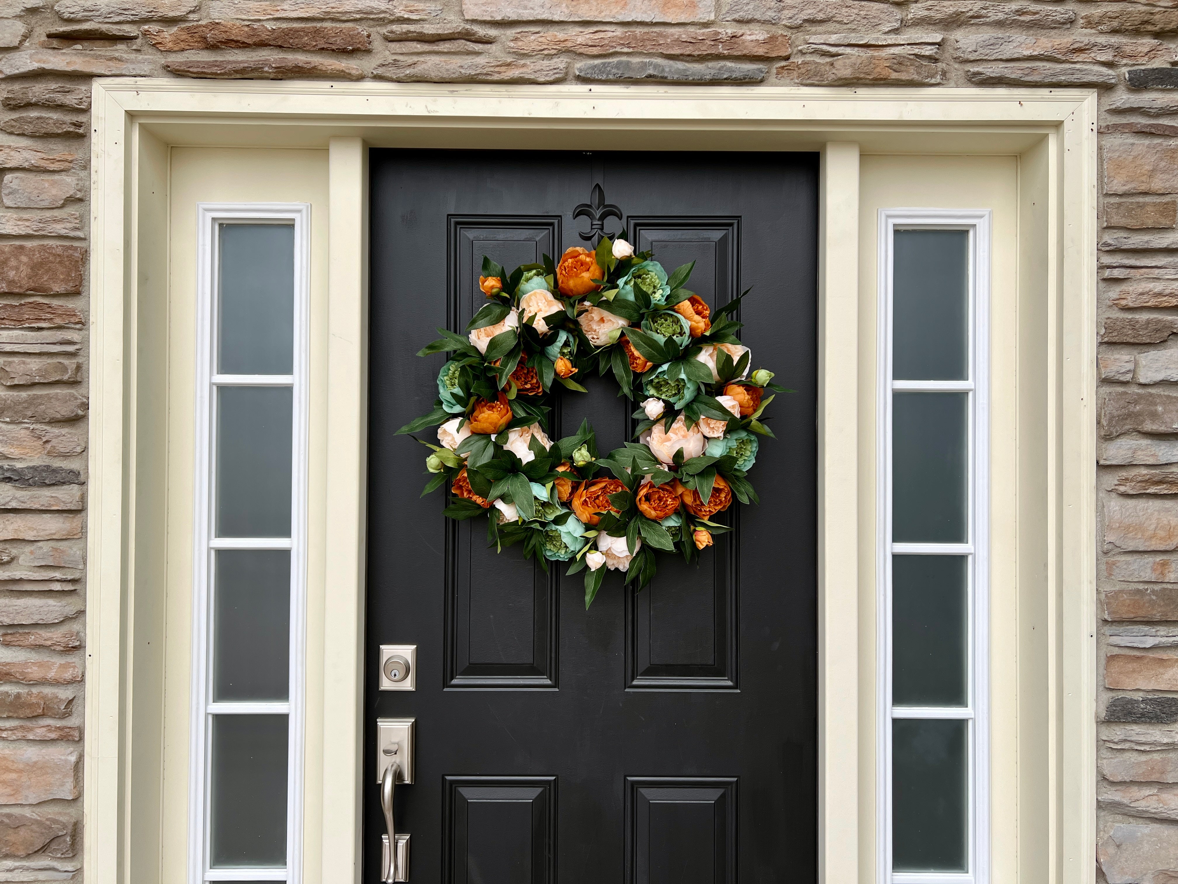 Peony Spring Wreaths for Outside Front Door, 24" Year-Round Peony Door Hanger