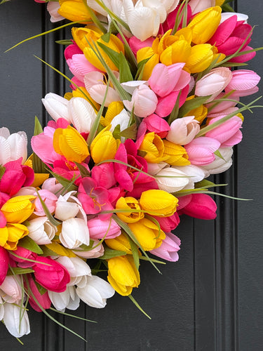 Colorful Tulip Wreath Spring Summer Front Door Decor - TwoInspireYou