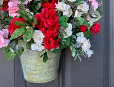 Valentine’s Day Rose Basket Wreath – Pink, Red & White Floral Door Decor - TwoInspireYou