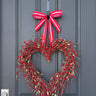 Red Twig Heart Wreath with Striped Ribbon - TwoInspireYou