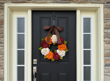 Colorful Fall Hydrangea Wreath with Brown Bow