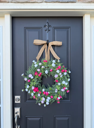Greenery Wreath with Pink and White Floral Accents - TwoInspireYou
