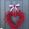 Red Berry Heart Wreath with Pink Ribbon - TwoInspireYou