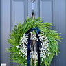 Winter Evergreen Wreath with White Berries and Navy Ribbon - TwoInspireYou