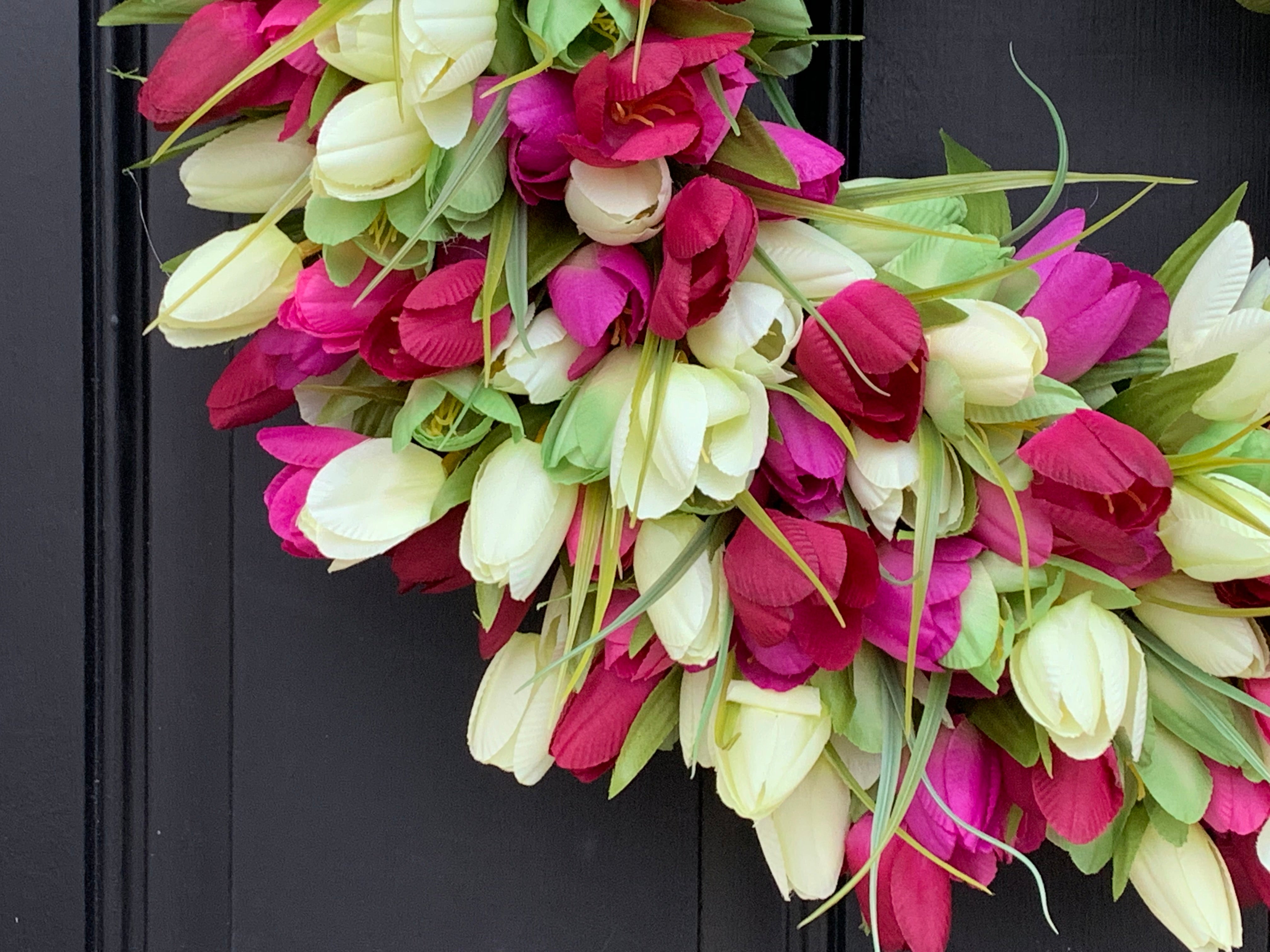 Spring Pink and Green Tulip Wreath for Front Door