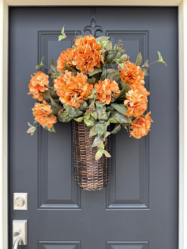 Apricot Hydrangea Fall Basket Wreath