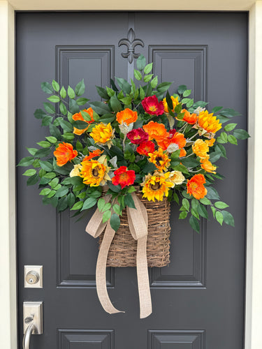 Sunflower and Poppy Fall Basket Wreath