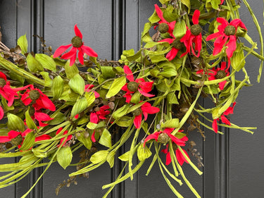 Red Daisy Spring Wreath - TwoInspireYou
