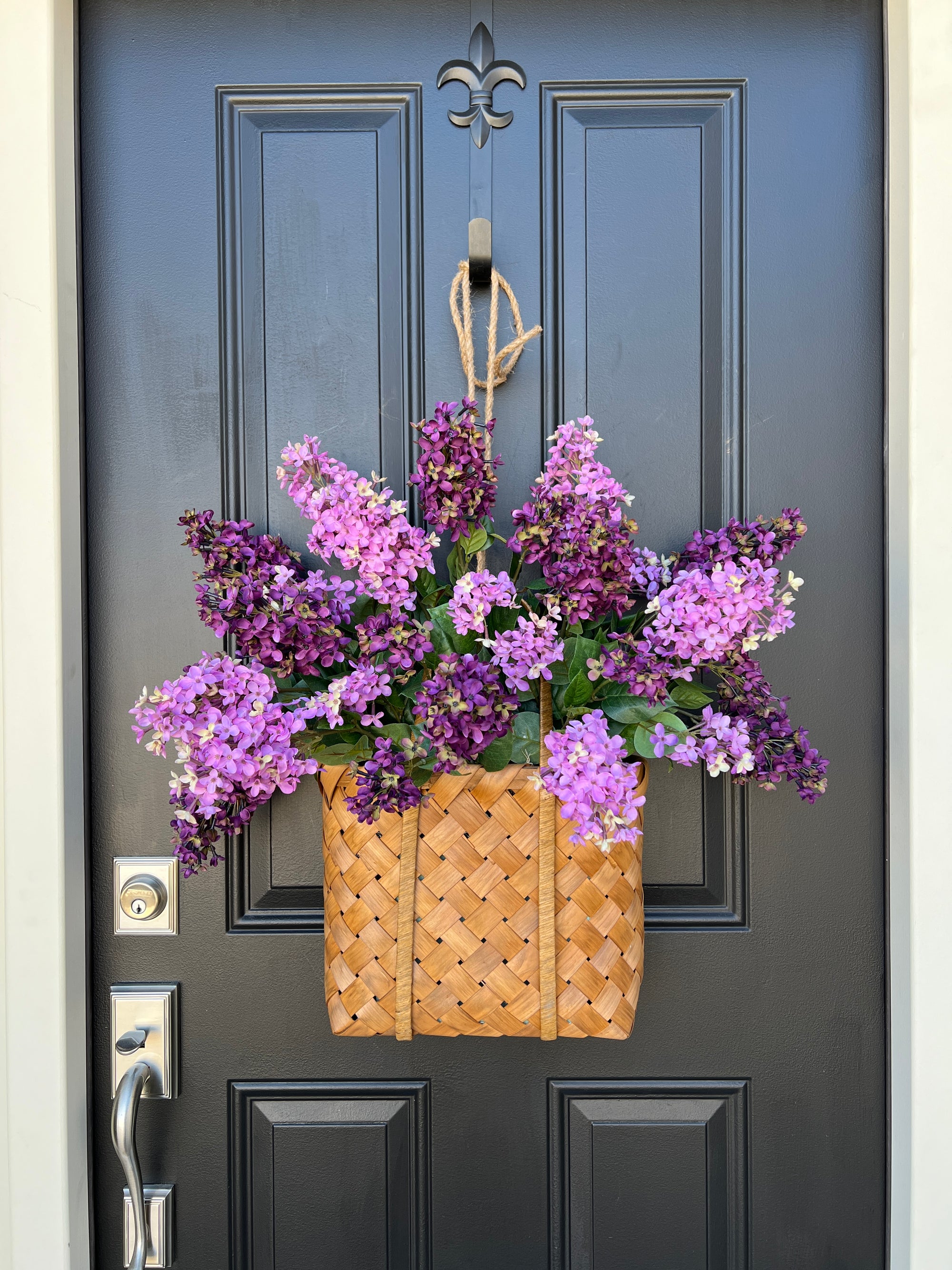 Purple Lilac Basket for Front Door, Spring and Summer Party Decorations, Gifts for Mothers